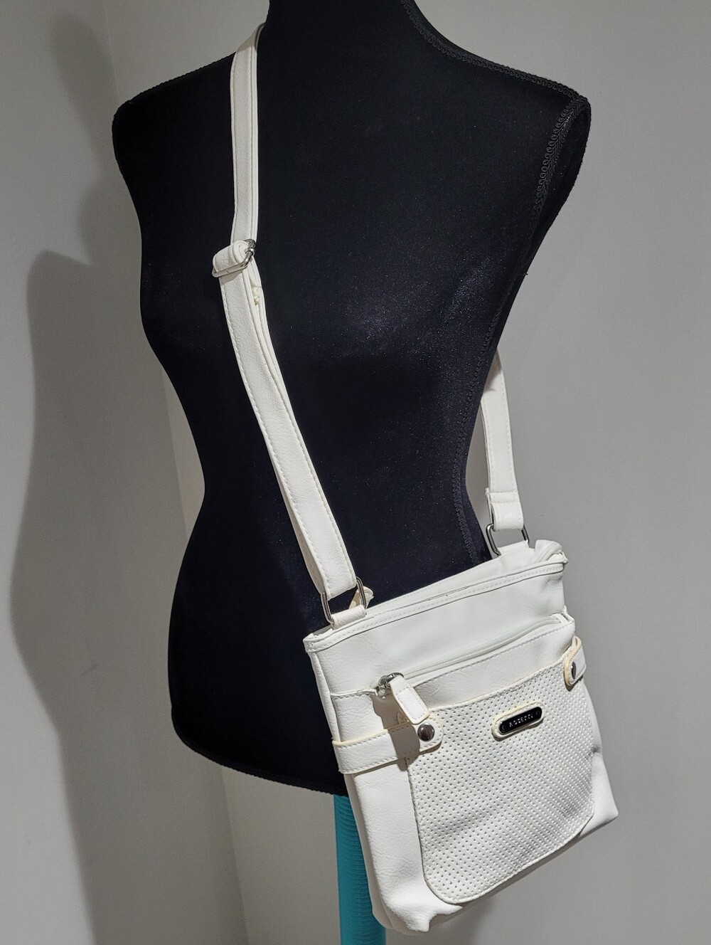 Rosetti Women's Faux-Leather Slim-Profile Zippered Crossbody Shoulder Bag White